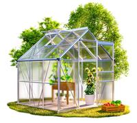 GARDEBRUK® Serre de Jardin en Aluminium et Polycarbonate avec Fondation 3,6m² 190x190cm 1 Lucarne Serre extérieure Structure Stable Serre Potager Tomate