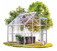 Gardebruk Serre de Jardin Aluminium 3,7m² avec Fondation 190x190x195cm fenêtre de Toit Serre légumes Herbes Plantes 5,85m³ Jardinage