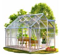 GARDEBRUK® Serre de jardin aluminium 4,8m² fondation 250x190cm 2 lucarnes serre à tomates plantes légumes fleurs hivernage châssis