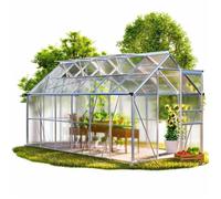GARDEBRUK® Serre de Jardin Aluminium 7,2m² Fondation 380x190cm 4 lucarnes Serre à tomates Plantes légumes Fleurs hivernage châssis semis 11,8m³