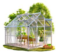 GARDEBRUK® Serre de Jardin en Aluminium et Polycarbonate avec Fondation 4,8m² 250x190cm 2 lucarnes Serre extérieure Structure Stable Serre Potager Tomate