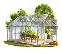 GARDEBRUK® Serre de Jardin en Aluminium et Polycarbonate avec Fondation 7,2m² 380x190cm 4 lucarnes Serre extérieure Structure Stable Serre Potager Tomate