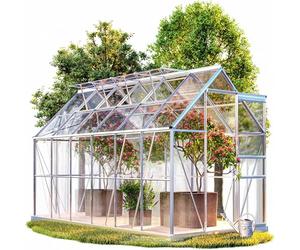 Gardebruk® Serre de Jardin Polycarbonate Aluminium 7,2m² 380x190cm 4 fenêtres Serre hivernage extérieur Plantes Fleurs Potager semis 11,73m³