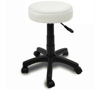 Gardebruk Tabouret Blanc à roulettes - Pivotable 360°- réglable en Hauteur - Coussin 7cm - Tabouret Bureau