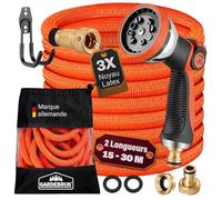 Gardebruk Tuyau d'arrosage Orange 15 m flexible Latex triple épaisseur Adaptateur en laiton 12 bars Jardin Plantes