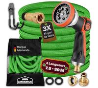 Gardebruk Tuyau d'arrosage Vert 22 m flexible Latex triple épaisseur Adaptateur en laiton 12 bars Jardin Plantes