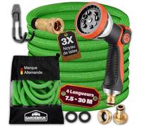 Gardebruk Tuyau d'arrosage Vert 7,5 m flexible Latex triple épaisseur Adaptateur en laiton 12 bars Jardin Plantes