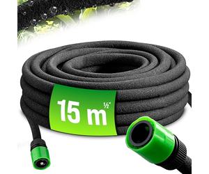 GARDEBRUK® Tuyau d'irrigation microporeux 15m 1/2' répartiteur en T 2 raccords surface sous terre jardin fleurs plantes tuyau arrosage goutte à goutte