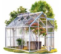 GARDEBRUKŽ Serre de Jardin Polycarbonate Aluminium 4,75m˛ Fondation 250x190cm 2 fenętres Serre extérieur Plantes Fleurs Potager semis 7,63mł