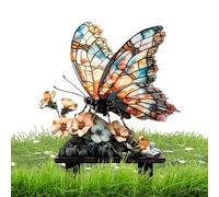Garden Butterfly Stakes - 2D Waterproof Retro Decoration with Stone, 8.9x11.8 inches Stable Stone Weighted Base Wind Resistant Build, Colorful Butterfly Outdoor Courtyard Ornament Design