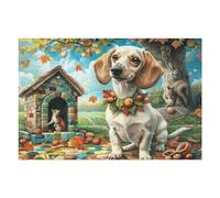 Garden Cabin Cute Chien 1000 Pieces Casse-tête Adolescent en Carton Rigide Difficulté Moyenne Activité ÉduChative Cadeau Fête des Mères Haute Qualité Premium 1000 PCS/75x50cm