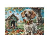 Garden Cabin Cute Chien 300 Pieces Casse-tête Créatif en Carton Épais Rigide Difficulté Moyenne Activité Manuelle Loisir Créatif Cadeau Noël Qualité Premium 300 PCS/40x28cm