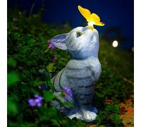 Garden Cat Statue Decoration with Solar Light-Outdoor Statues Decorations for Cat Lovers,Hanging Gift for Patio Lawn Porch