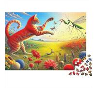 Garden Cat Vs Praying Mantis Plaque Murale en Métal Rétro 70x50cm/1000pcs pour Le Salon, pour Le Bureau, Le Studio Et L’Atelier Créatif
