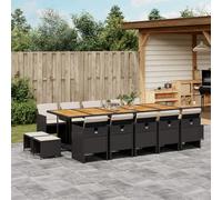 vidaXL Ensemble de jardin 15 pièces avec coussins Noir Poly Rattan