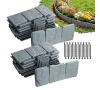 Garden Edging - 20 Pieces Waterproof Staked, 25x10cm User-Friendly Faux Stone Edging Adaptable for Landscaping - for Patio Yard Lawn Flowerbed Courtyard Sidewalk