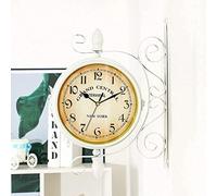 Garden extérieur horloge murale blanche double face, 360 ° Rotation de rotation rétro Métal horloge de station blanche silencieuse, horloge suspendue antique décorative à l'intérieur et extérieur