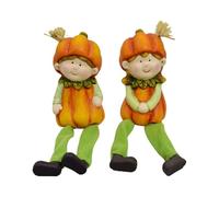 Garden Figurines - Pumpkin Girls Outdoor Yard Ornaments for Fall Decor, Weather Resistant Resin Figures with Cute Design, Autumn Sculpture for Lawn, Walkway, Porch, Patio, Balcony, 7.09x2.17in