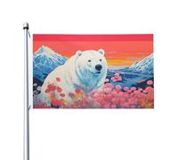 Garden Flag Fleurs De Montagne Enneigées De L'Ours Polaire Couture Double Face Bannière Couleur Vive Drapeaux Pour L'Extérieur Célébrations Four Seasons 3X5Ft