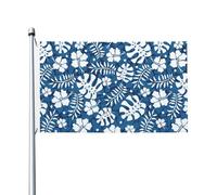 Garden Flag Fleurs D'Hibiscus Hawaïen Feuilles De Mon-Stera Weather Resistant Flag Décoration Drapeau Pirate Pour Home L'Extérieur Célébrations 3X5Ft