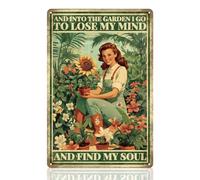 Garden Flower Lady Décoration murale avec inscription « And Into The Garden I Go To Lost My Mind And Find My Soul » - Décoration murale vintage en métal - 20,3 x 30,5 cm