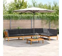 Garden Furniture Set 5 Pieces with Cushions, Outdoor Patio Sofa Modular Acacia Wood Pallet Design for Garden Terrace Balcony, Durable Weather-Resistant Lounge Set Includes Table and Thick Cushions