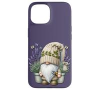 Garden Grandpa Gnome With Lilac Plants In Pots For Summer Coque pour iPhone 15