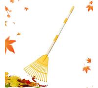 Garden Grass Rake - 7.87 Inches 14-Tine Leaf Cleaning Tool for Lawn Care, Fast Sweeping with Easy Handling Function, Outdoor Rake for Yard Gravel Deck Patio Landscaping, Steel Green, Compact Packaging