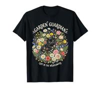 Garden Guardian Chat Noir Fleurs Sauvages Botanique Félin Art T-Shirt