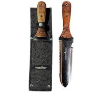 Garden Guru Hori Hori Couteau de jardinage pour désherber, creuser, élaguer et cultiver - Lame pleine soie en acier inoxydable | Manche en bois de noyer | Marques pour mesurer la profondeur de