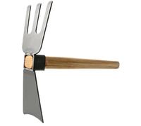 Garden Hoe, 2 sur 1 fourchette de fouille avec poignée en bois, tête de lame en acier en carbone et fourchette à 3 dents utilisées pour le désherbage, la fouille et le relâchement des outils mai