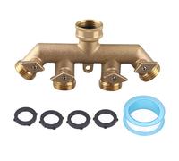 Garden Hose Splitter 4 Way | Heavy Duty Brass Water Tap Connector Distributor | Leak Protection Flow Control for Lawn Watering/Drip Irrigation/Outdoor Washing | NPT 3/4