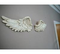 Garden Mile Ailes d'ange aspect vieilli français, sculptures vintage de style victorien classique, ornement rustique blanc ou argenté, sculptures murales ou de table décoratives (taille L, blanc)