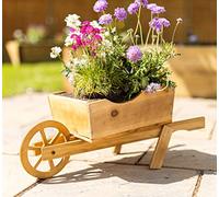 Garden Mile Brouette de jardin en bois pour l'extérieur - Grande décoration de jardin rustique robuste - Facile à assembler pour exposer pensées, soucis, bégonias - 70 cm