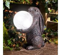 Garden Mile Décoration de jardin en forme de lapin avec boule de cristal à énergie solaire en forme de lièvre peint à la main en polyrésine effet bronze vieilli Statue de jardin Ornement extérieur