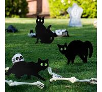 Garden Mile Décorations d'Halloween en forme de chat noir - Lot de 3 piquets de chat noir avec yeux brillants pour jardin, allée