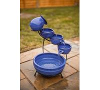 Garden Mile Fontaine à eau solaire en céramique bleu roi avec effet émaillé - Fontaine à eau solaire d'intérieur ou d'extérieur en cascade pour votre jardin, maison ou terrasse 49 x 44 cm