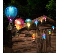 Garden Mile Guirlande lumineuse solaire en forme de montgolfière d'extérieur étanche - 4,7 m - Multicolore - Avec 10 LED - Pour décoration de terrasse - Lanternes suspendues