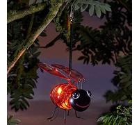 Garden Mile Lampes solaires à LED en forme de coccinelle à suspendre pour jardin, décorations de jardin étanches en métal peint à la main, parfaites pour les jardins féériques, ornements décoratifs