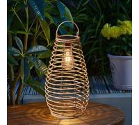 Garden Mile Lanterne solaire LED en rotin à suspendre - Grande lampe de table pour jardin - Effet naturel - Lampe décorative avec LED blanc chaud