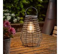 Garden Mile Lanterne solaire LED pour jardin à suspendre effet rotin, éclairage extérieur à énergie solaire, lanterne de table d'automne grise pour l'extérieur