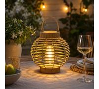 Garden Mile® Lanternes solaires de jardin en rotin - Éclairez votre espace extérieur avec style - Lampe de patio à DEL - Lampe décorative tissée à suspendre - 23 cm (Terra)