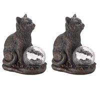 Garden Mile Lot de 2 lampes solaires en forme de chat - Décoration de jardin ou de terrasse - Motif chat mystique - Illuminez votre jardin avec charme