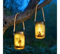 Garden Mile Lot de 2 lanternes solaires à suspendre pour jardin, décorations d'extérieur Mason Jar avec 30 LED lucioles, lanternes solaires de jardin, lot de 2