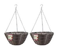 Garden Mile Lot de 2 paniers de fleurs à suspendre avec chaînes - Jardinière décorative pour porche, mur ou clôture - Grand panier de fleurs décoratif à suspendre avec fleurs artificielles réalistes