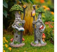 Garden Mile Lot de 2 Statues de Jardin en Résine Imperméable de 22 cm avec Effet Pierre Traditionnel, Figurines Féériques avec Nains pour Décoration Extérieure