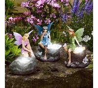 Garden Mile Lot de 3 Jardin de fée Statues avec Solaire Projecteurs Extérieur Nouveauté ECLAIRAGE DE Jardin LED Guirlandes Lampes Solaire Extérieur Jardin de fée Ornements en Rose Bleu et Vert