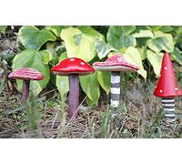 Garden Mile Lot de 4 champignons miniatures rouges en résine - Décoration extérieure et intérieure - Décoration fantaisie - Pour parterres de fleurs
