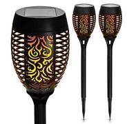 Garden Mile® Lot de 4 lampes solaires à effet flamme avec flamme vacillante dansante | Motif tribal Lampes de jardin | Lumineux et chaud éclairage extérieur | Torches Tiki modernes (4)