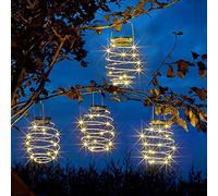 Garden Mile Lot de 4 lanternes solaires LED blanches effet spirale - Lanternes suspendues en cuivre pour fête, mariage, décoration de jardin (lumière spirale)